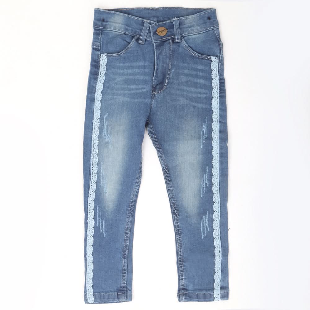 Girls Denim Pant Side Tape - Blue, Kids, Girls Pants And Capri, Chase Value, Chase Value