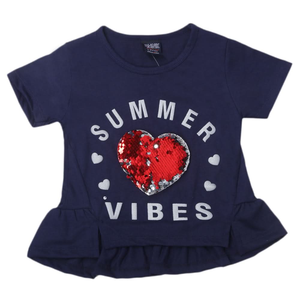 Girls Fancy Embroidered T-Shirt - Navy Blue, Kids, Girls T-Shirts, Chase Value, Chase Value