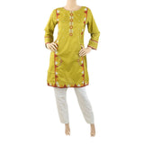 Women's Embroidered Dobby Kurti - Green, Women, Ready Kurtis, Chase Value, Chase Value