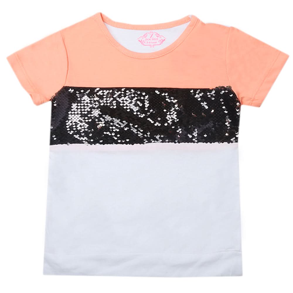 Girls Half Sleeves T-Shirts - Peach, Kids, Girls T-Shirts, Chase Value, Chase Value