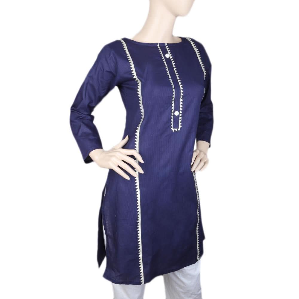 Women's Cotton Plain Kurti - Navy Blue, Women, Ready Kurtis, Chase Value, Chase Value