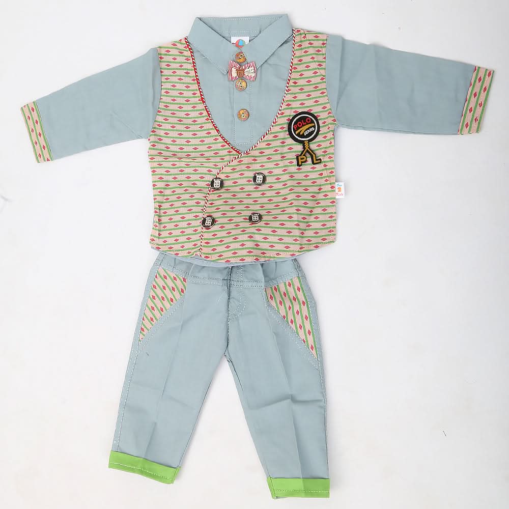 Newborn Boys Full Sleeves Suit - Steel Blue, Kids, NB Boys Sets And Suits, Chase Value, Chase Value