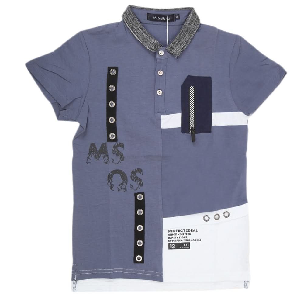 Boys Half Sleeves Round Neck T-Shirt - Steel Blue, Kids, Boys T-Shirts, Chase Value, Chase Value