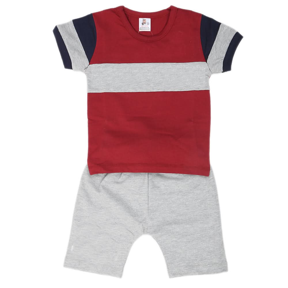 Boys Half Sleeves 2 Piece Suit - Maroon, Kids, Boys Sets And Suits, Chase Value, Chase Value