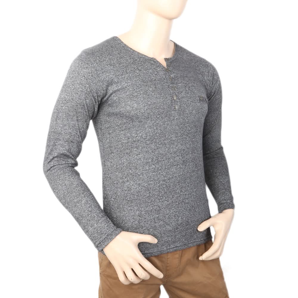 Men's Full Sleeves Y-Stud T-Shirt - Dark Grey, Men, T-Shirts And Polos, Chase Value, Chase Value