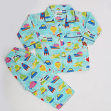 Boys Full Sleeves Night Suit - Cyan, Kids, Boys Sets And Suits, Chase Value, Chase Value