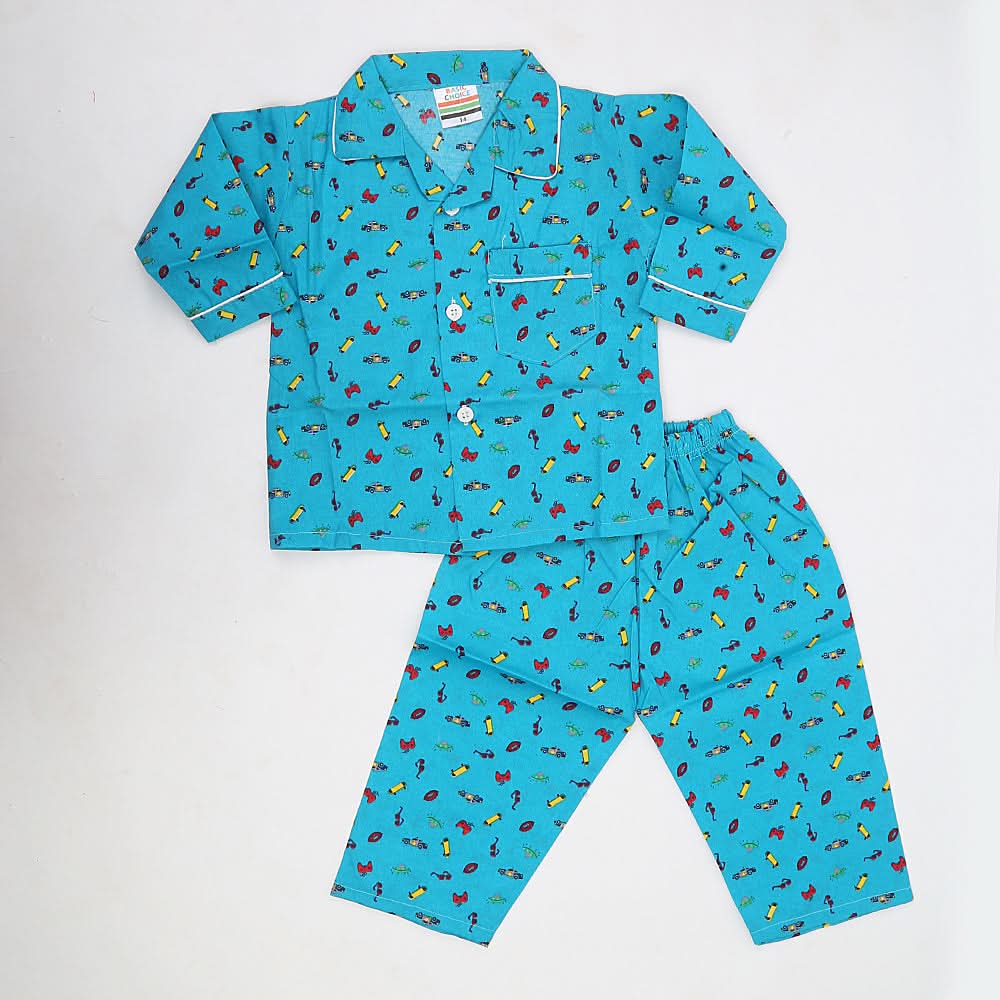 Boys Full Sleeves Night Suit - Steel Green, Kids, Boys Sets And Suits, Chase Value, Chase Value