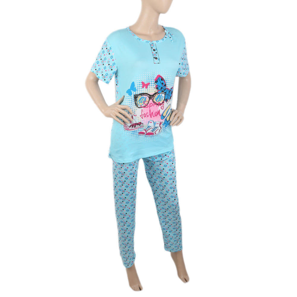 Women's 2 Piece Night Suit - Sky Blue, Women, Night Suit, Chase Value, Chase Value