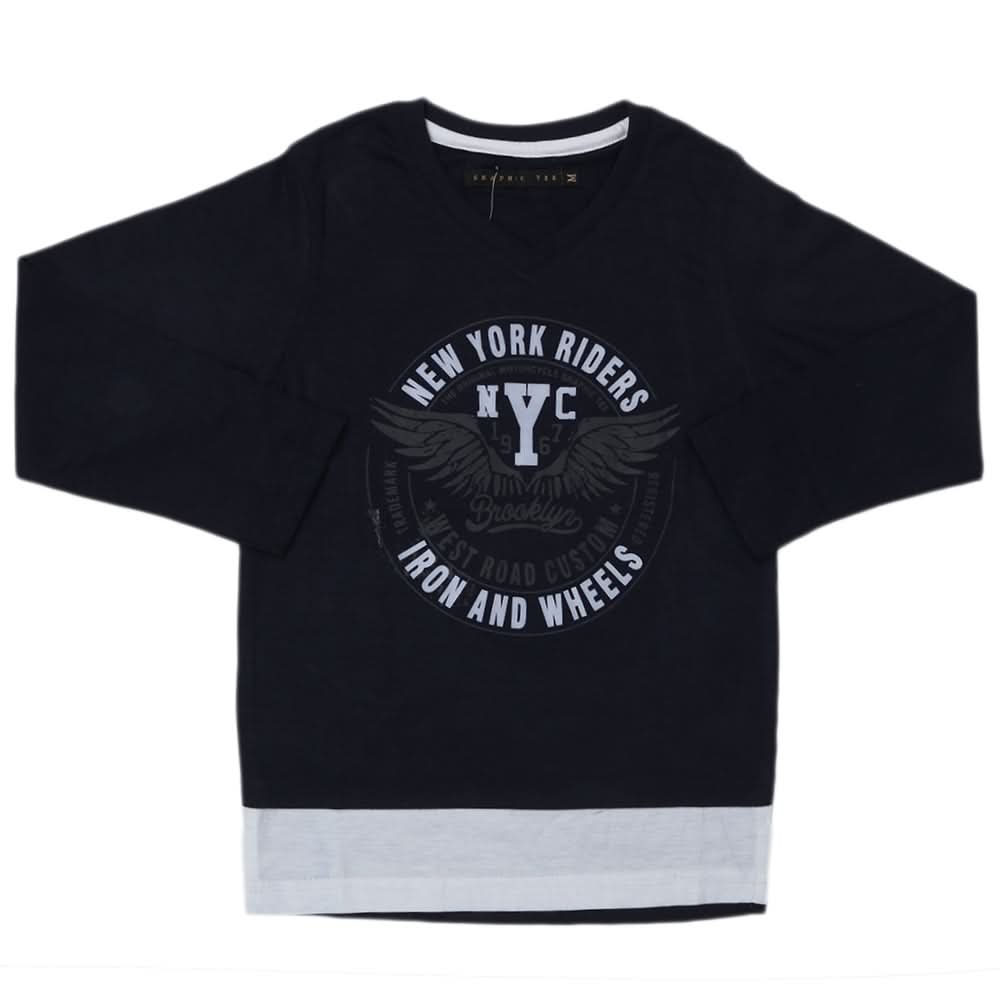 Boys Full Sleeves T-Shirt - Navy Blue, Kids, Boys T-Shirts, Chase Value, Chase Value