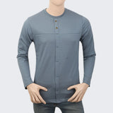 Men's Full Sleeves Fancy Long Placket T-Shirt - Light Grey, Men, T-Shirts And Polos, Chase Value, Chase Value