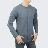 Men's Full Sleeves Fancy Long Placket T-Shirt - Light Grey, Men, T-Shirts And Polos, Chase Value, Chase Value