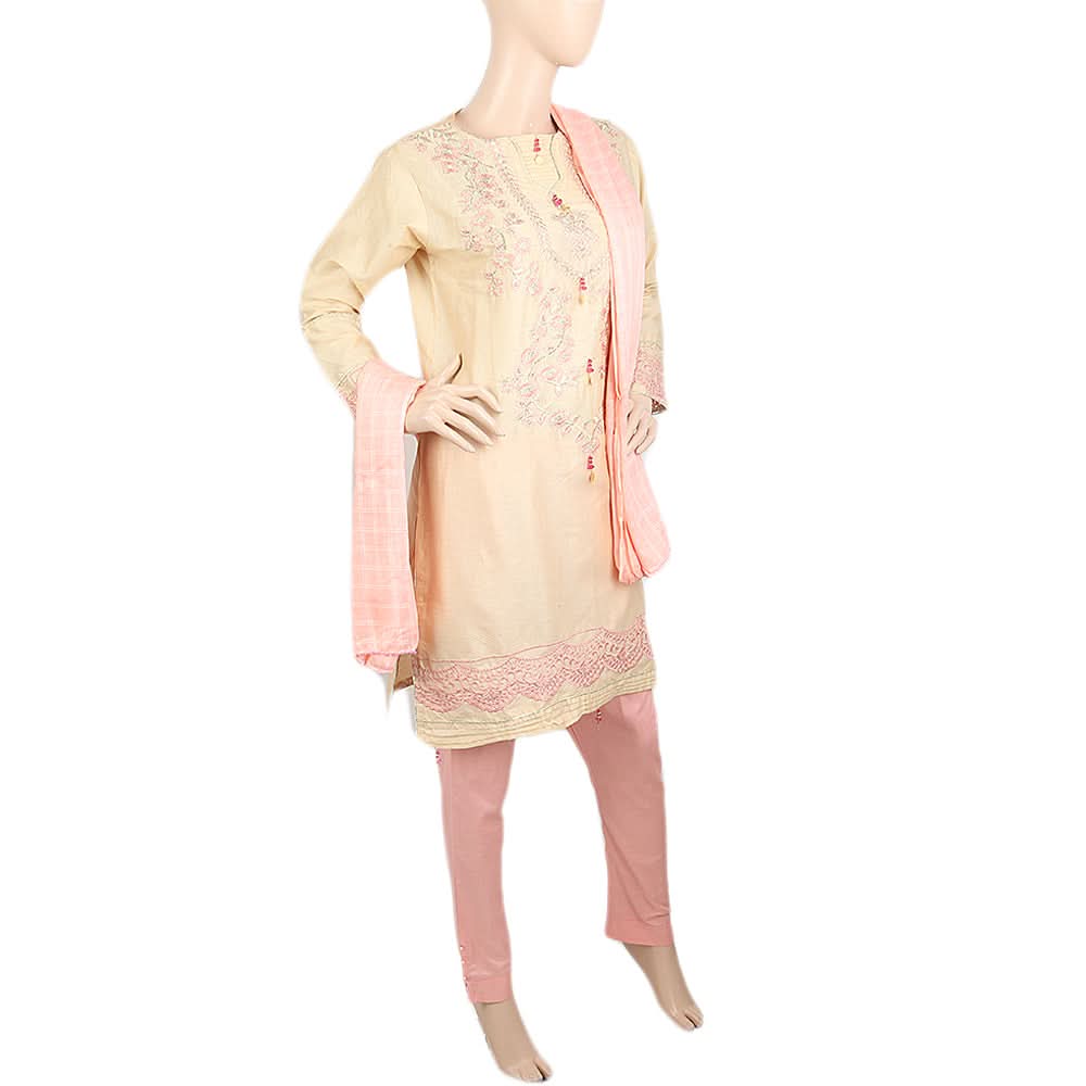 Women's Embroidered Jacquard 03 Pcs Suit - Beige, Women's, Shalwar Suits, Chase Value, Chase Value