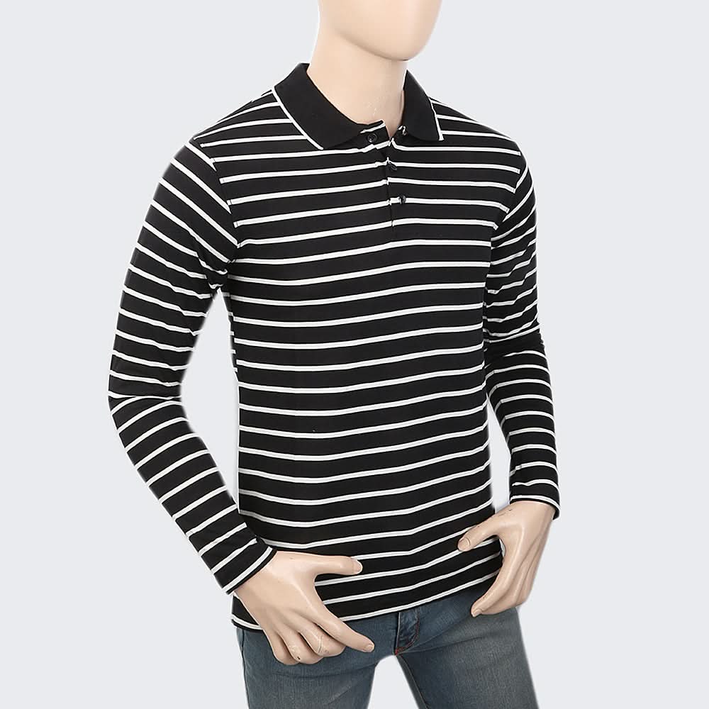 Men's Full Sleeves Polo T-Shirt - Black, Men, T-Shirts And Polos, Chase Value, Chase Value