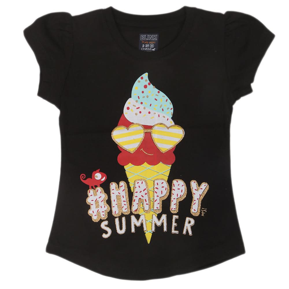 Girls Half Sleeves T-Shirts 4035 - Black, Kids, Girls T-Shirts, Chase Value, Chase Value
