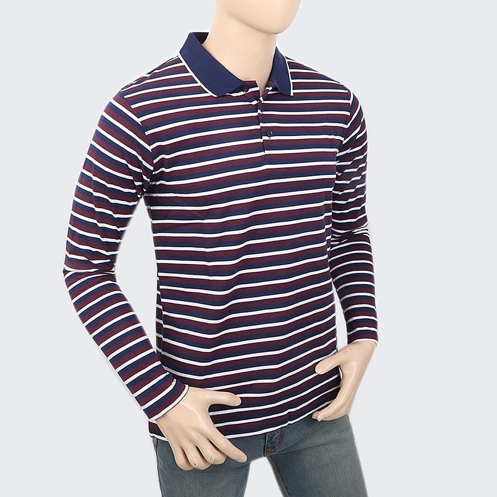 Men's Full Sleeves Y/D Polo T-Shirt - Navy Blue, Men, T-Shirts And Polos, Chase Value, Chase Value