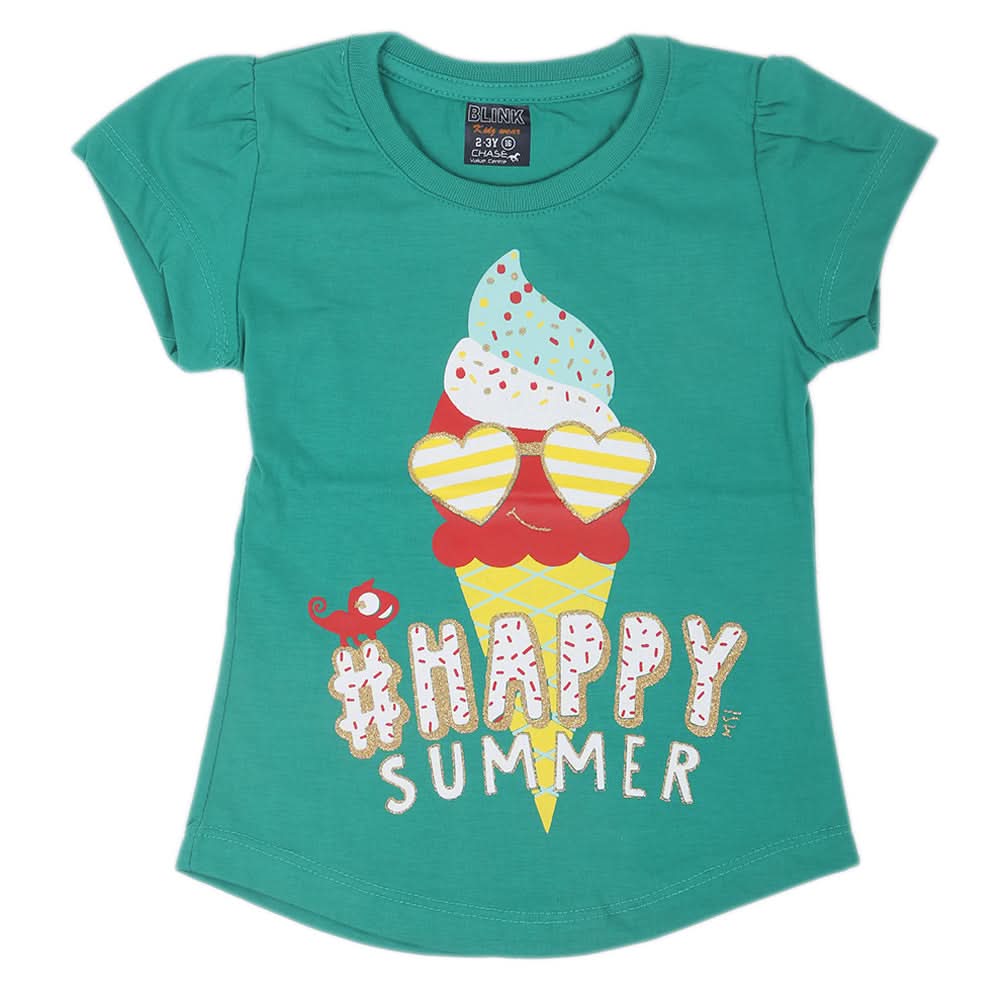 Girls Half Sleeves T-Shirts 4035 - Green, Kids, Girls T-Shirts, Chase Value, Chase Value