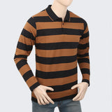 Men's Full Sleeves Y/D Polo T-Shirt - Brown, Men, T-Shirts And Polos, Chase Value, Chase Value