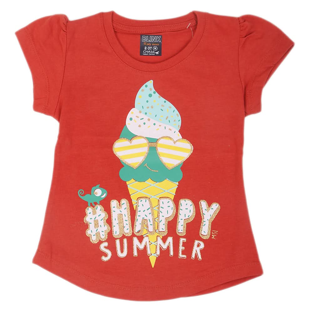 Girls Half Sleeves T-Shirts 4035 - Orange, Kids, Girls T-Shirts, Chase Value, Chase Value