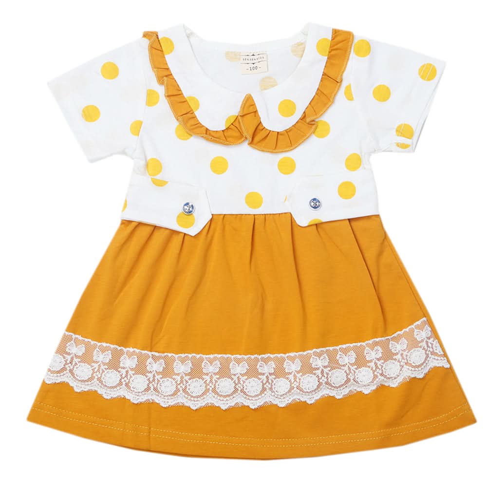 Newborn Girls Half Sleeves Frock - Mustard, Kids, Newborn Girls Frocks, Chase Value, Chase Value