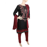 Women's Embroidered Jacquard 03 Pcs Suit - Black, Women's, Shalwar Suits, Chase Value, Chase Value