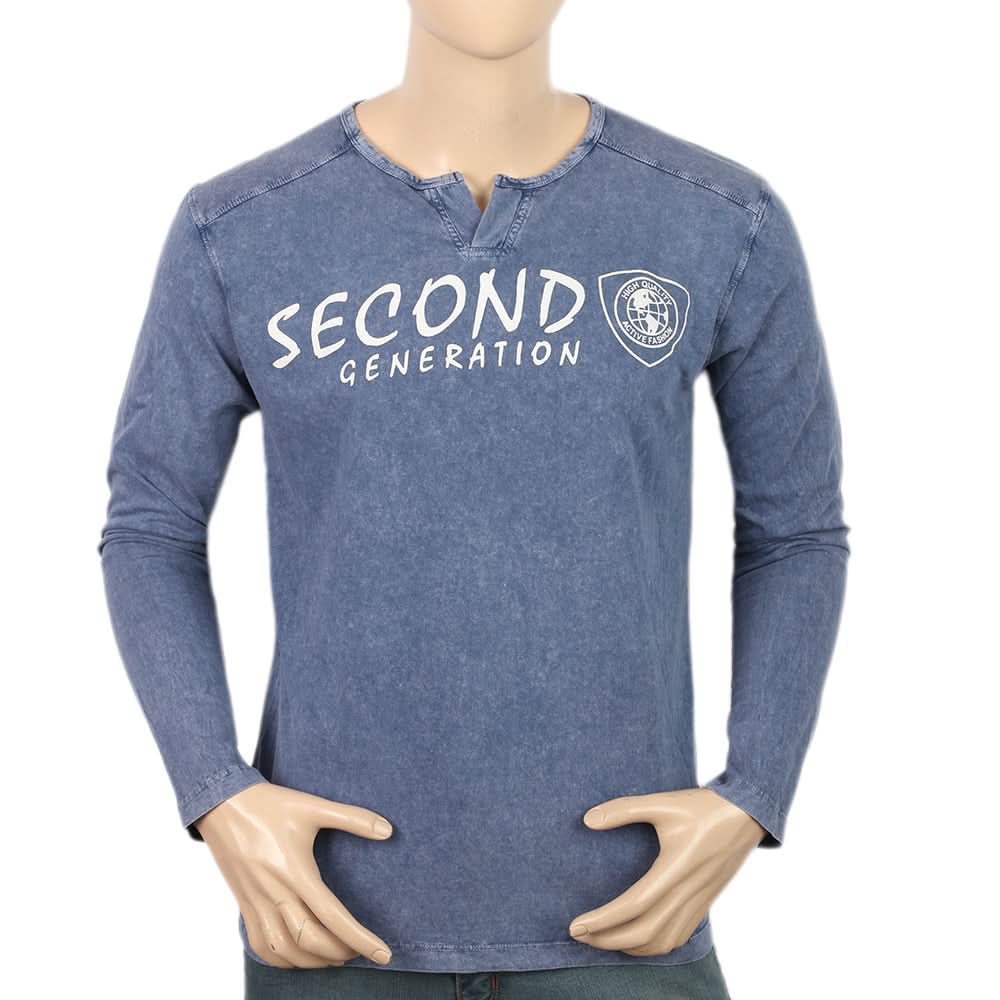 Men's Full Sleeves T-Shirt - Denim Blue, Men, T-Shirts And Polos, Chase Value, Chase Value