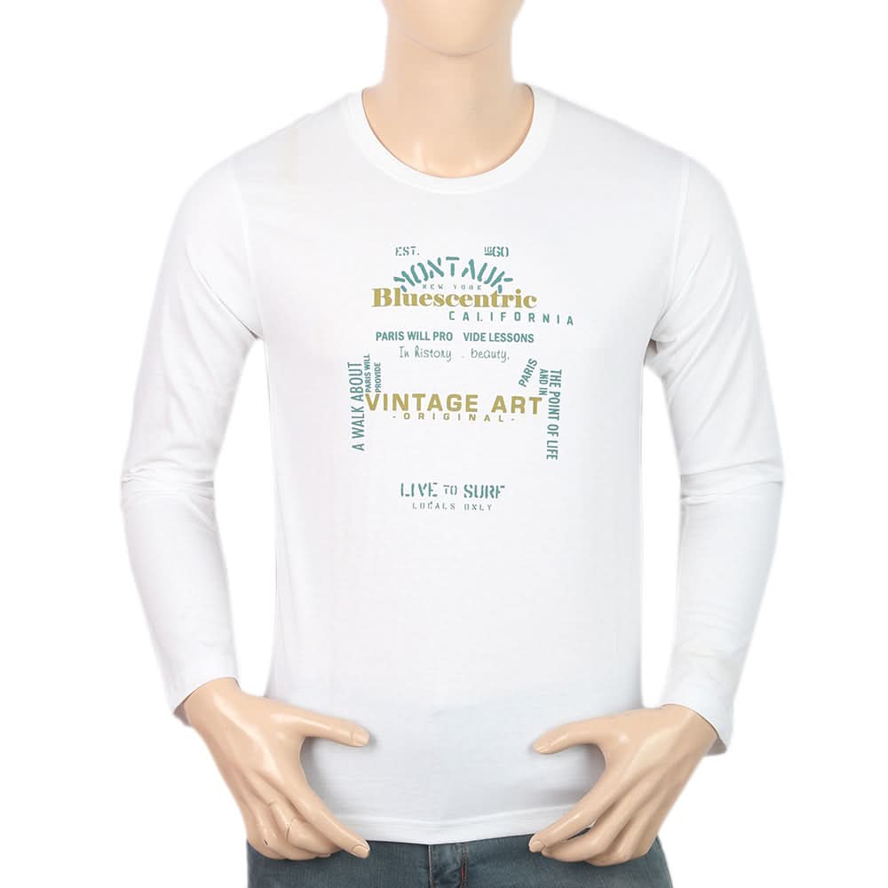 Men's Jersey Full Sleeves T-Shirt - White, Men, T-Shirts And Polos, Chase Value, Chase Value