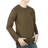 Men's Full Sleeves Logo T-Shirt - Olive Green, Men, T-Shirts And Polos, Chase Value, Chase Value