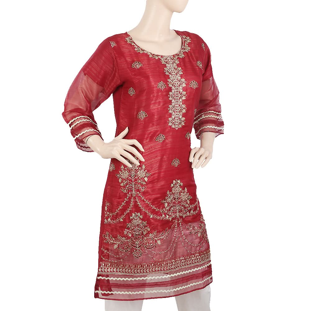 Women's Embroidered Masoori Kurti With Stone - Maroon, Women, Ready Kurtis, Chase Value, Chase Value