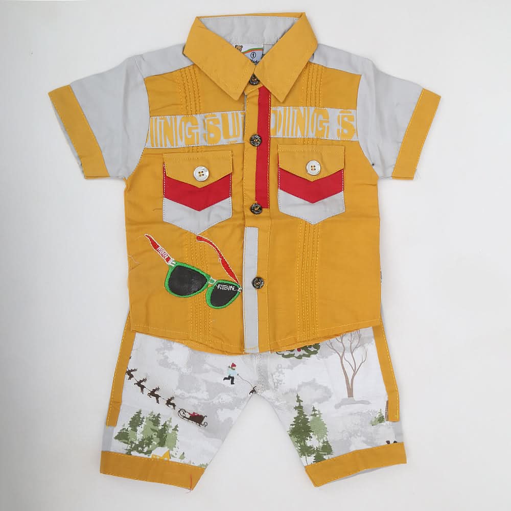 Newborn Boys Half Sleeve Suit - Mustard, Kids, NB Boys Sets And Suits, Chase Value, Chase Value