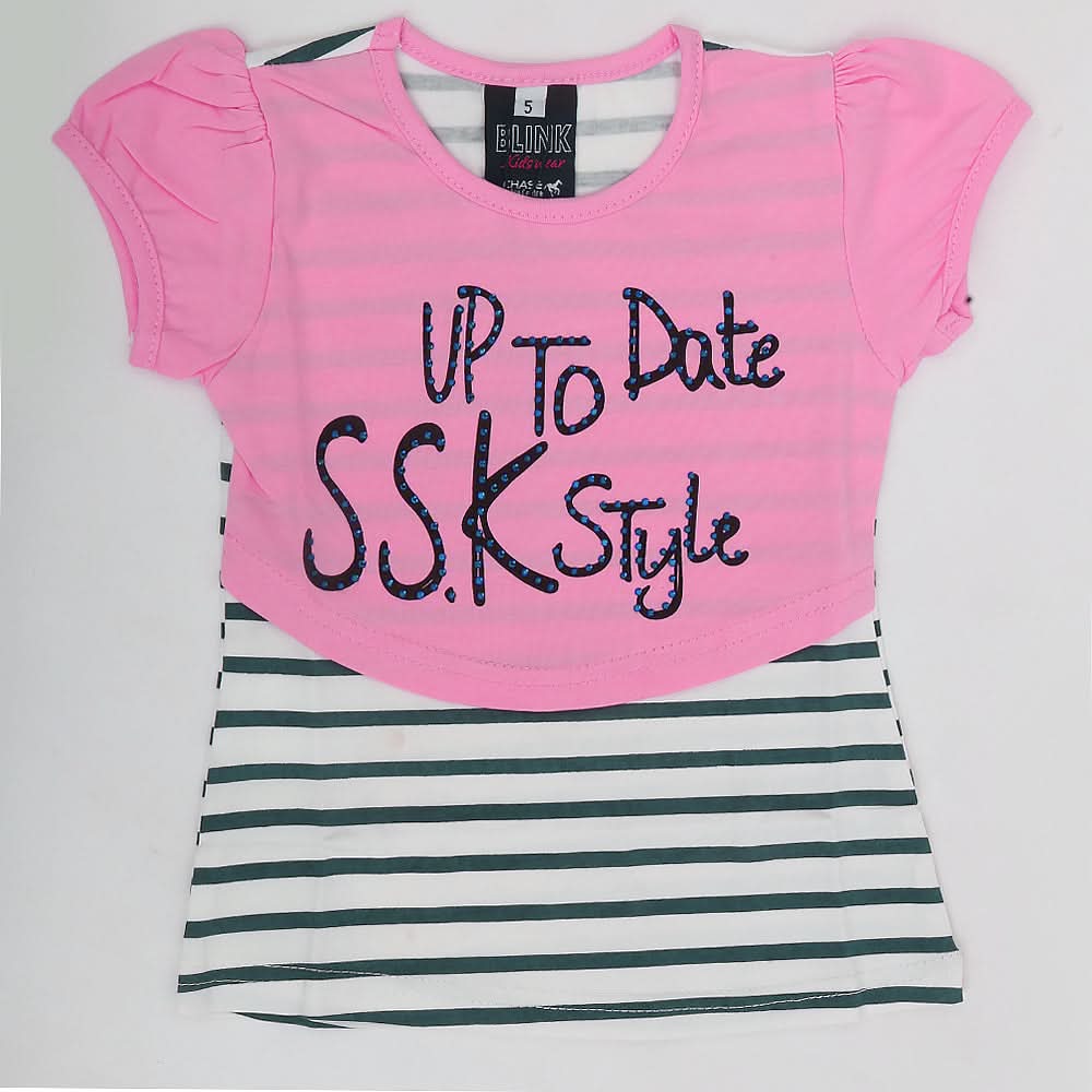 Girls Half Sleeves T-Shirt A13 - Pink, Kids, Girls T-Shirts, Chase Value, Chase Value