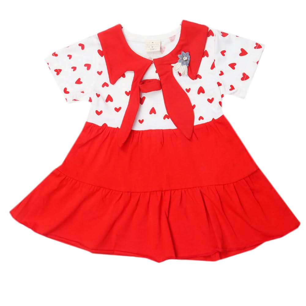 Newborn Girls Half Sleeves Frock - Red, Kids, Newborn Girls Frocks, Chase Value, Chase Value