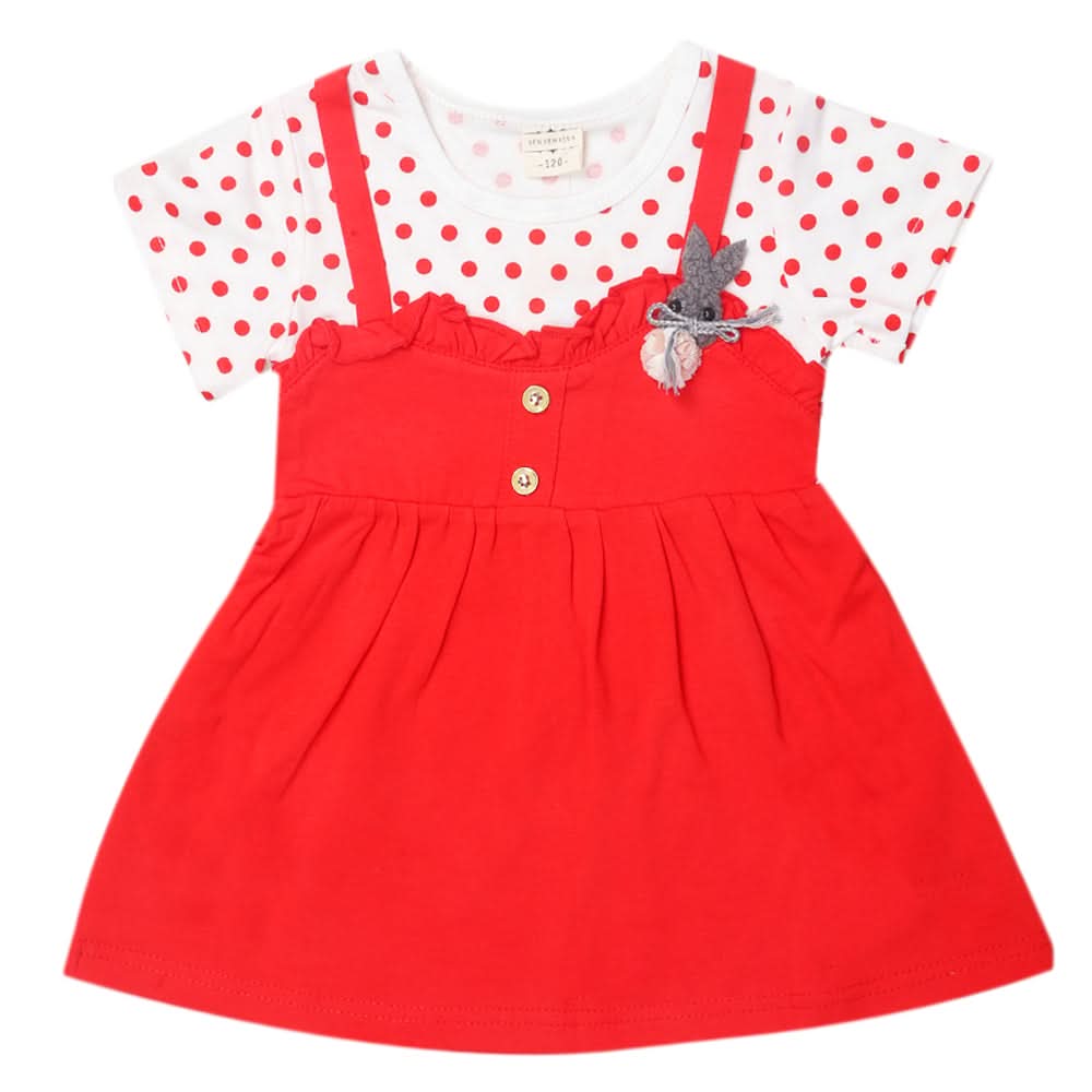 Newborn Girls Half Sleeves Frock - Red, Kids, Newborn Girls Frocks, Chase Value, Chase Value