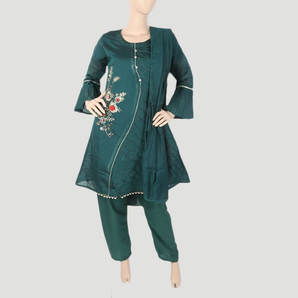 Women's Fancy 03 Pcs Suit - Green, Women, Shalwar Suits, Chase Value, Chase Value