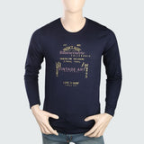 Men's Round Neck Full Sleeves Printed T-Shirt - Navy Blue, Men, T-Shirts And Polos, Chase Value, Chase Value
