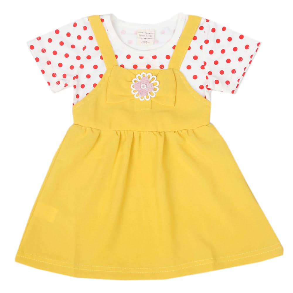 Newborn Girls Half Sleeves Frock - Mustard, Kids, Newborn Girls Frocks, Chase Value, Chase Value