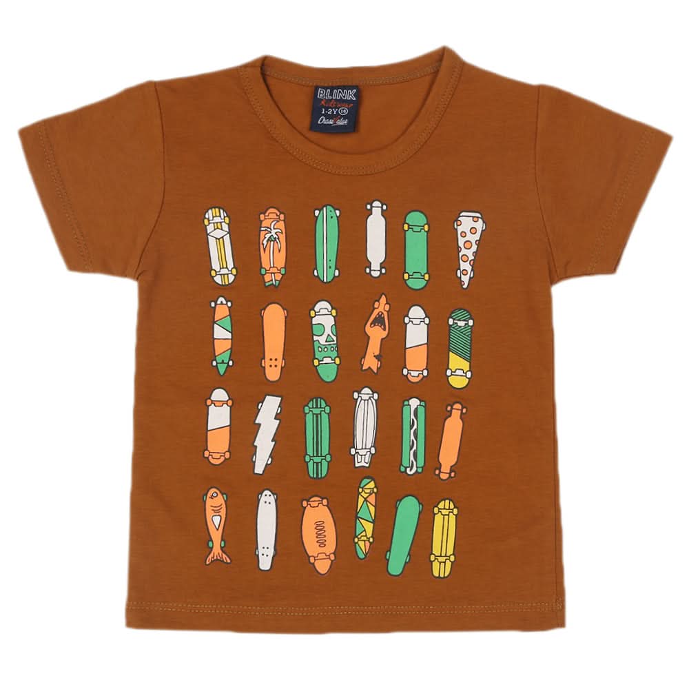 Boys Half Sleeves T-Shirt - Brown, Boys T-Shirts, Chase Value, Chase Value