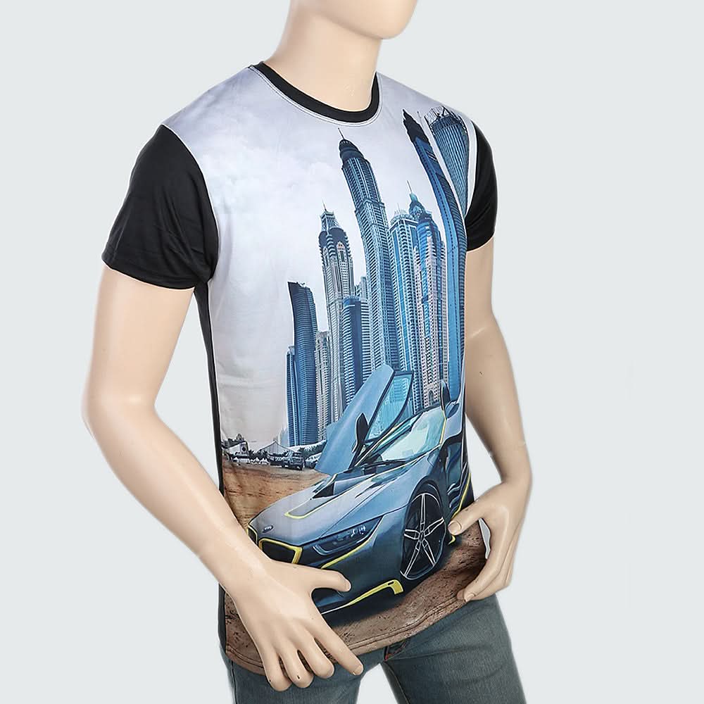 Men's Sublimation Printed Half Sleeves T-Shirt - Black, Men, T-Shirts And Polos, Chase Value, Chase Value