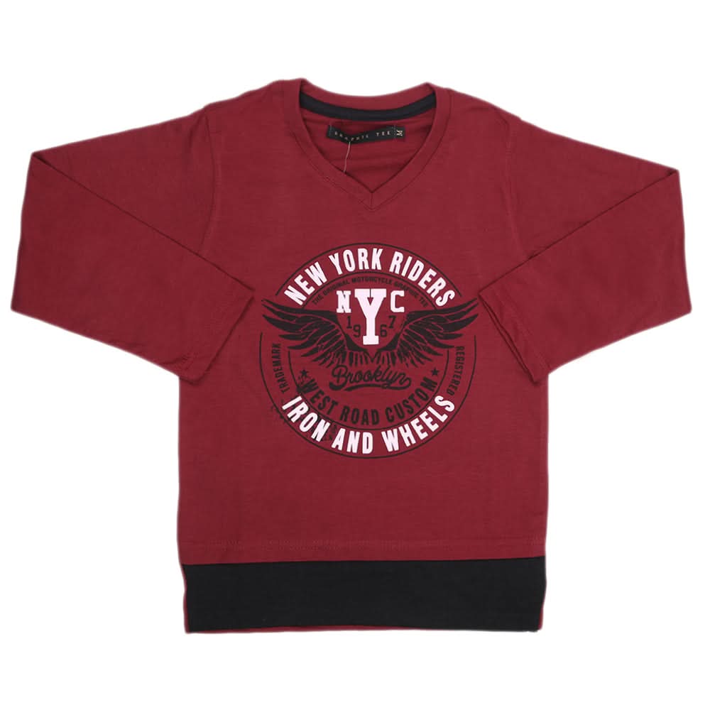 Boys Full Sleeves T-Shirt - Maroon, Kids, Boys T-Shirts, Chase Value, Chase Value