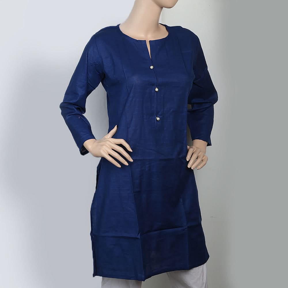Women's Plain Khaddar Kurti - Dark Blue, Women, Ready Kurtis, Chase Value, Chase Value