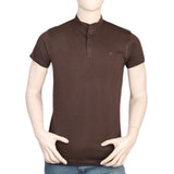 Men's Half Sleeves Band Collar T-Shirt - Dark Brown, Men, T-Shirts And Polos, Chase Value, Chase Value