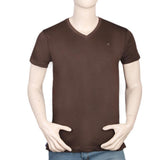 Men's Half Sleeves V-Neck T-Shirt - Dark Brown, Men, T-Shirts And Polos, Chase Value, Chase Value