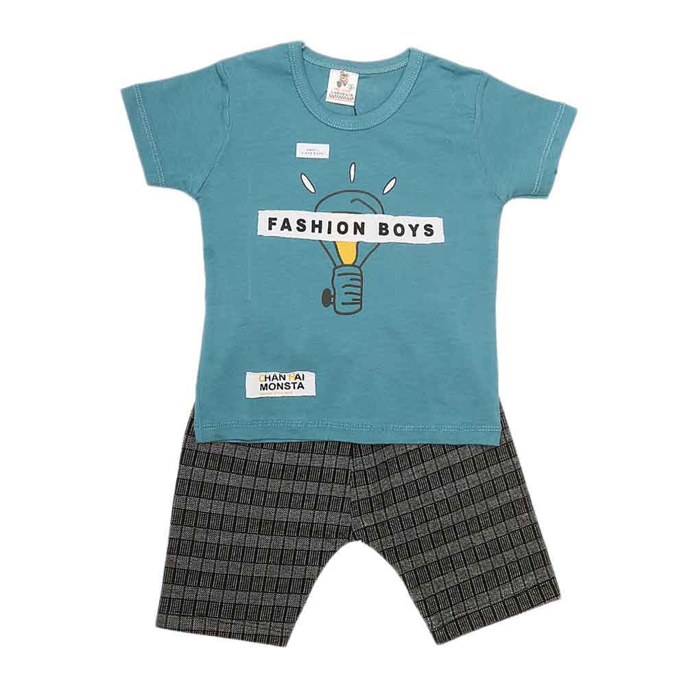 Boys Half Sleeves Suit (2325) - Steel Blue, Kids, Boys Sets And Suits, Chase Value, Chase Value