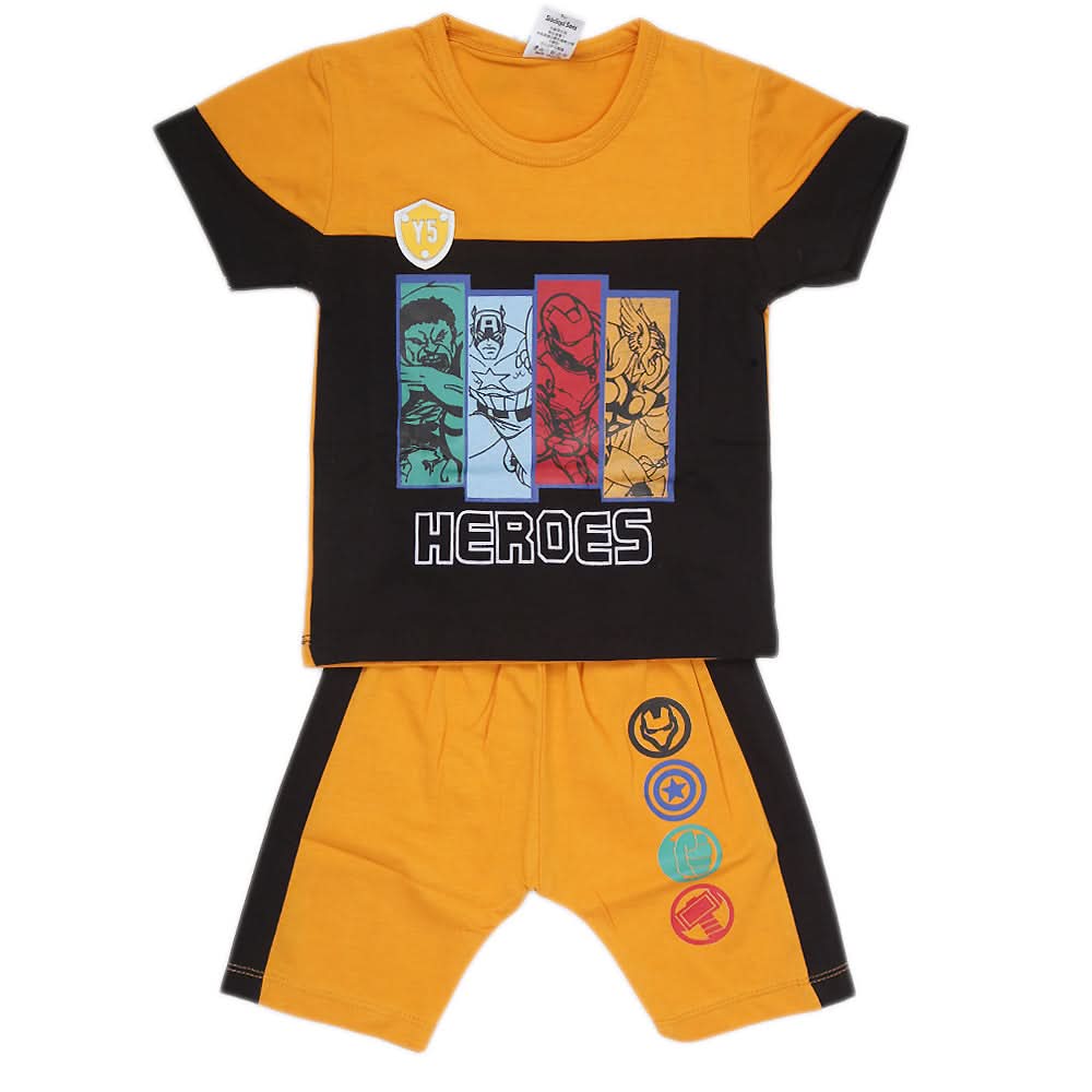 Boys Half Sleeves Suit - Mustard, Kids, Boys Sets And Suits, Chase Value, Chase Value