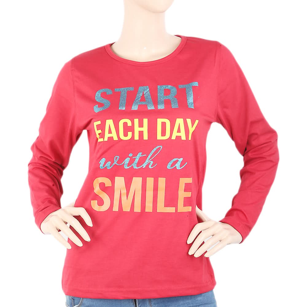 Women's Full Sleeves T-Shirt - Red, Women, T-Shirts And Tops, Chase Value, Chase Value