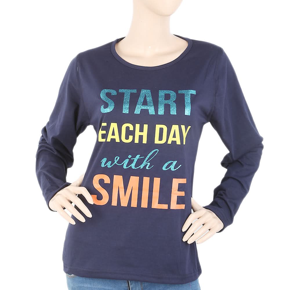 Women's Full Sleeves T-Shirt - Navy Blue, Women, T-Shirts And Tops, Chase Value, Chase Value