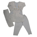 Girls 3Pcs Embroidered Pajama Suit - Grey, Kids, Girls Shalwar Kameez, Chase Value, Chase Value
