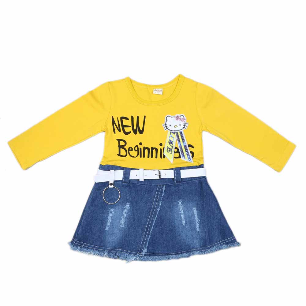 Girls Full Sleeves Frock - Yellow, Kids, Girls Frocks, Chase Value, Chase Value