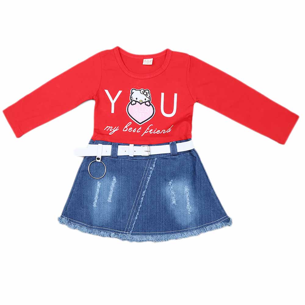 Girls Full Sleeves Frock - Red, Kids, Girls Frocks, Chase Value, Chase Value