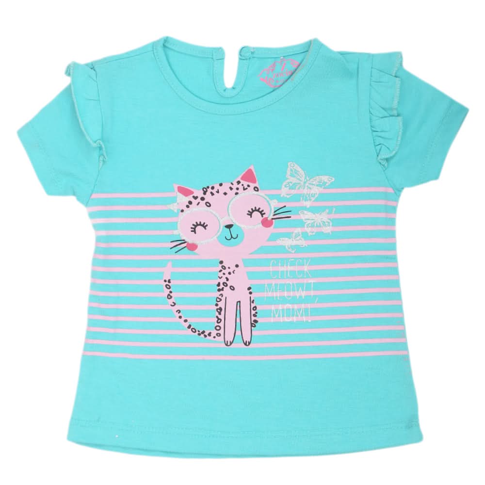 Newborn Girls Meow Butterfly T-Shirt - Green, Kids, NB Girls T-Shirts, Chase Value, Chase Value