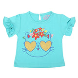 Newborn Girls Cat Eye T-Shirt - Sea Green, Kids, NB Girls T-Shirts, Chase Value, Chase Value